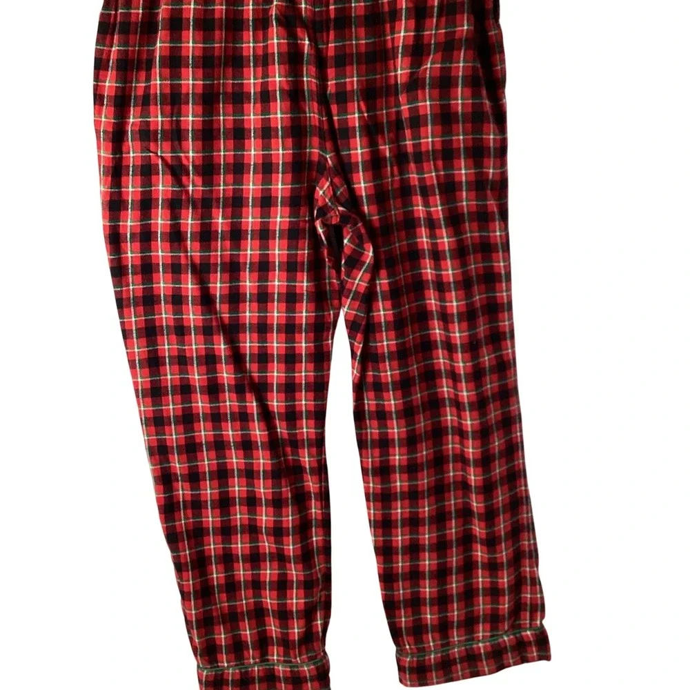 Lands End Plaid Pajama Pants Women L 14 16 Red  Green Flannel Drawstring Pockets - Picture 2 of 8